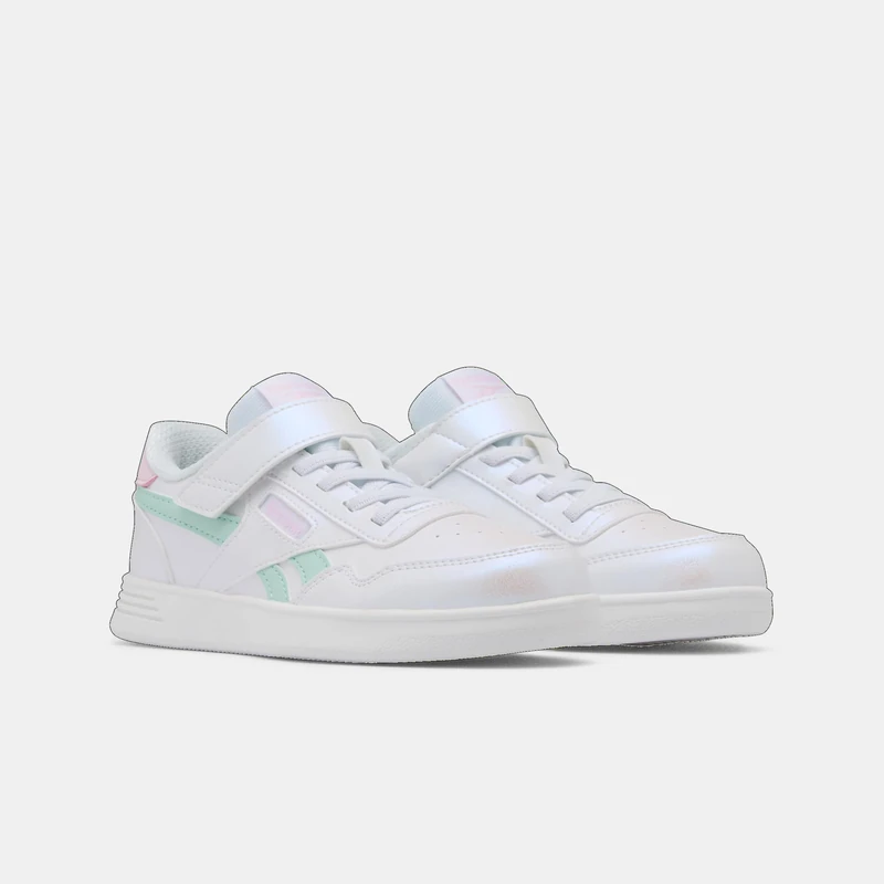 Reebok Girls' Court Advance Elastic Lace & Top Strap Trainers, Ftwrwhite Glitchaqua Frostedberry, 10.5 UK Child
