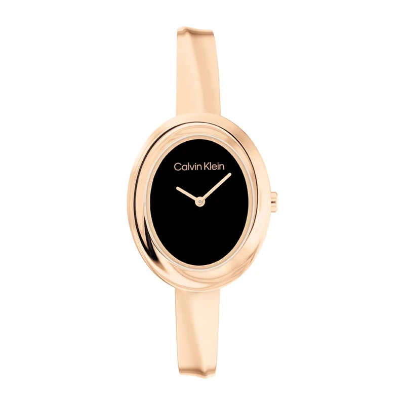 Calvin Klein Two Hand Quartz Movement Watch for Women Twisted Bezel Collection with Rose Gold Colored Stainless Steel Bangle Bracelet - 25100057