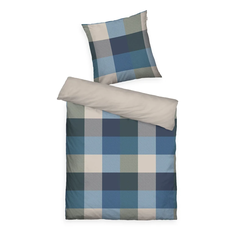 TOM TAILOR Flannel Bed Linen 80 x 80 cm + 155 x 220 cm, 100% Cotton/Flannel with Reversible Motif and Coloured Brand Zip, Bold Mosaic Blue, Green (Navy & Forest)