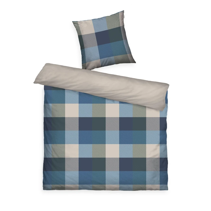 Tom Tailor Flannel Bed Linen 2 x 80 x 80 cm + 200 x 220 cm, 100% Cotton/Flannel with Reversible Motif and Coloured Brand Zip, Bold Mosaic Blue, Green (Navy & Forest)
