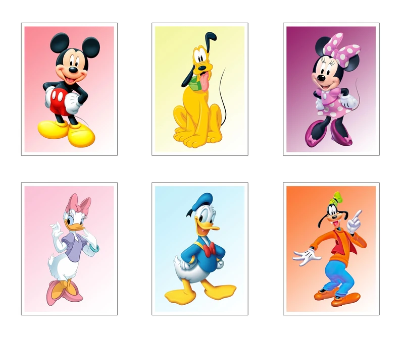 DKORARTE Set of 6 Wooden Paintings, Living Room Decoration, Modern, Bedrooms, Bedroom, Children, Mickey, Daisy, Pluto, Goofy, Donald, Minnie with Metal Hangers, (38 x 29 cm Each Picture)