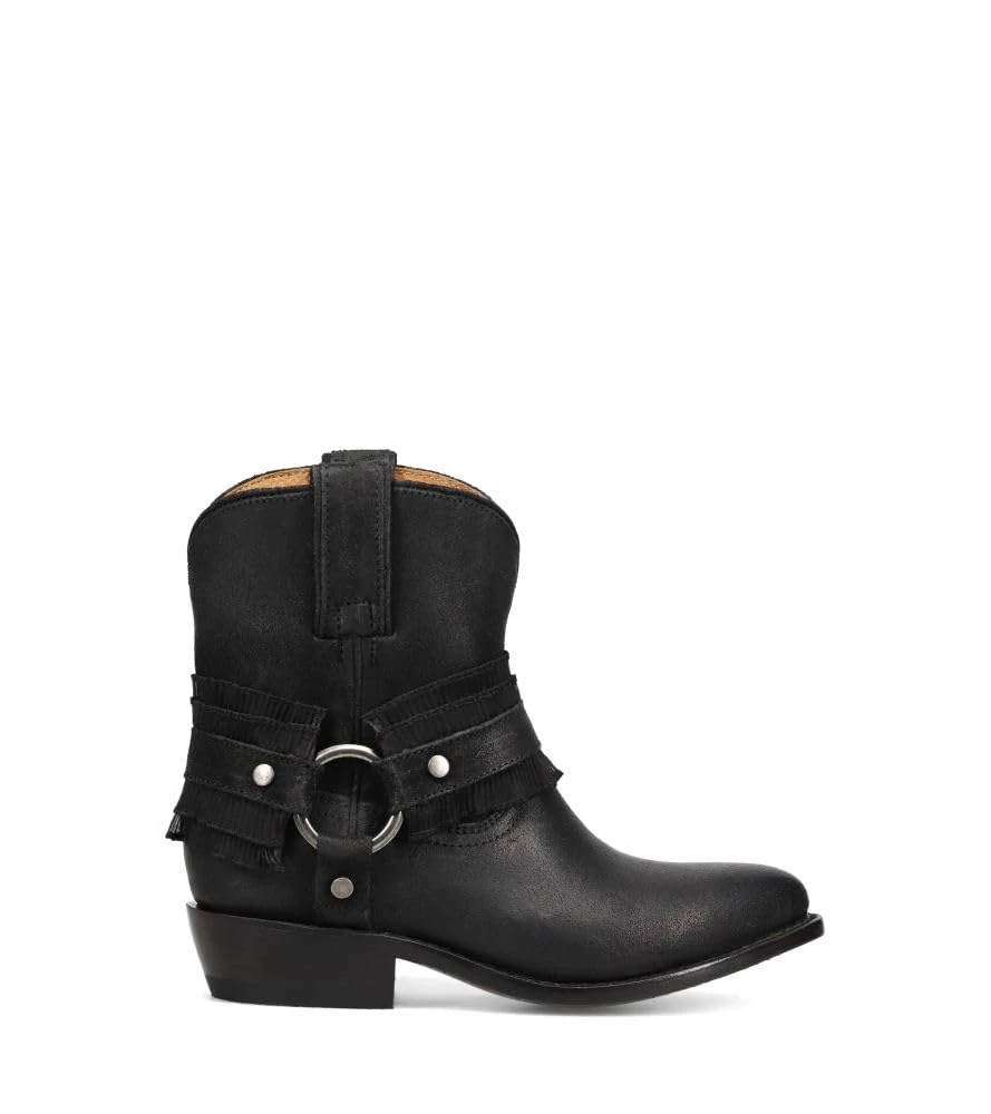 Frye Women's Billy Harness Ruffle Boot, Black - Waxed Velour/Organza Ruffle, 7 UK