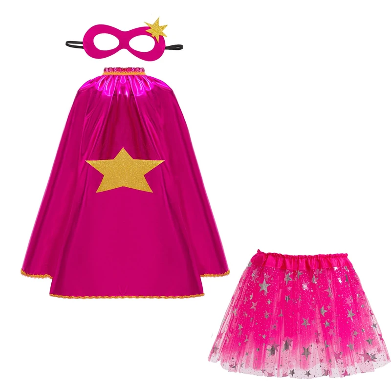 IDOTTA Kids Super-hero Costumes Capes with Mask Tutu Set for Girls Dress Up Party Halloween Princess Super Hero Cosplay