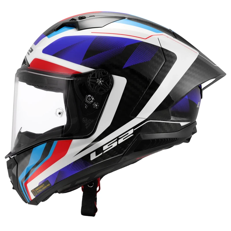 LS2 Thunder Carbon Crash Helmet. FF805 6K Carbon. Full Faced Motorcycle Helmet - ECE 22.06 Homologation - RAUTE Gloss Blue Red - 2XL