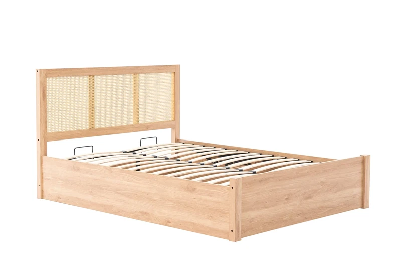 Birlea Double Rattan Ottoman Bed Frame Croxley Oak 4FT6 135cm Storage Bedstead