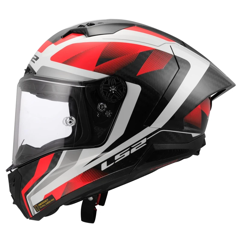 LS2 Thunder Carbon Crash Helmet. FF805 6K Carbon. Full Faced Motorcycle Helmet - ECE 22.06 Homologation - RAUTE Gloss White Red - S