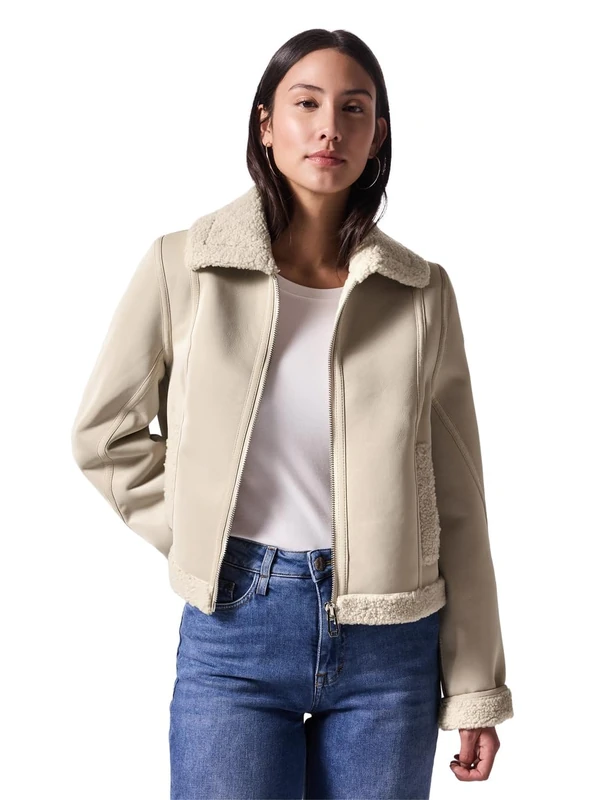 Street One Studio Women's F202043 Shearling Jacket, Pearly Sand, 10
