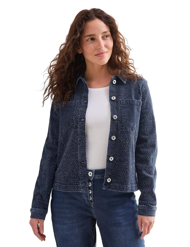 Cecil Women's B212461 Denim Jacket in bouclé Look, Mid Blue Wash, L - Image 1