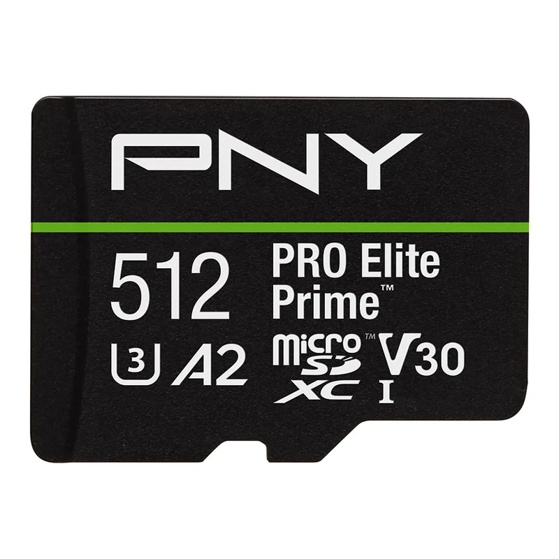 PNY 512GB PRO Elite Prime Class 10 U3 V30 A2 microSDXC Flash Memory Card + SD adapter - up to 200MB/s, Class 10, U3, V30, A2, 4K UHD, Full HD, UHS-I