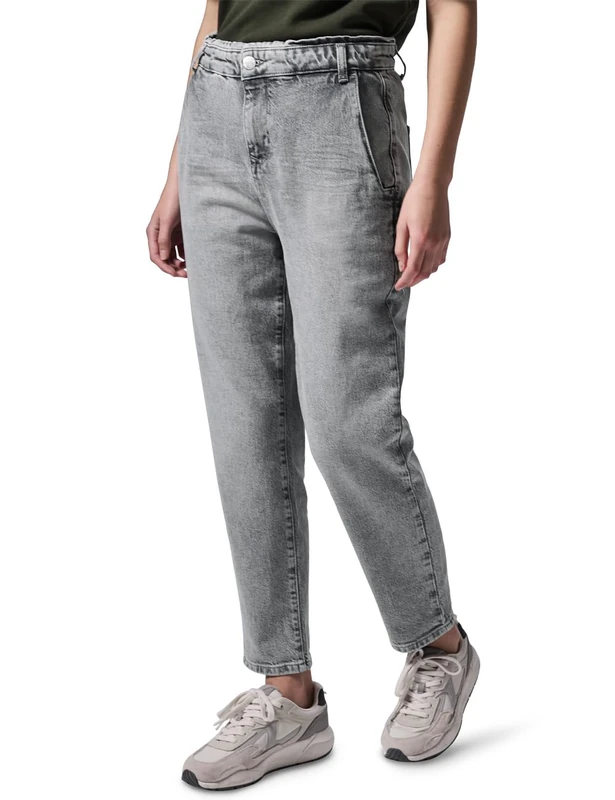 Street One Studio Women's F378695 Paperbag Jeans, Light Grey Wash, 31W x 28L