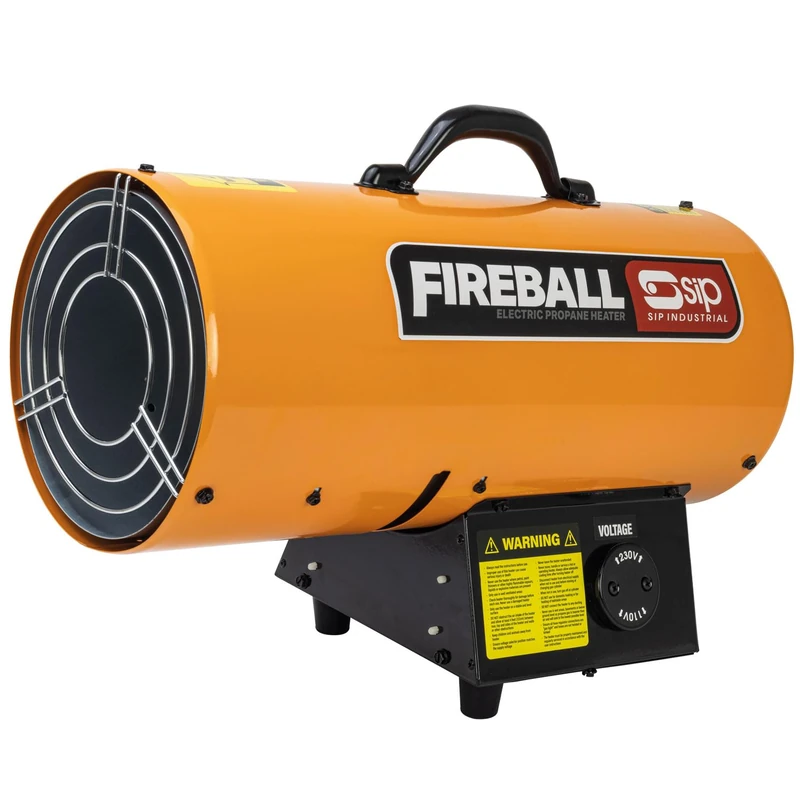 SIP FIREBALL DV85 Propane Gas Space Heater, Electric 230V / 110V Dual Voltage, 24.9kW / 85,500 BTU/hr, 20,300ft³ Heating Area