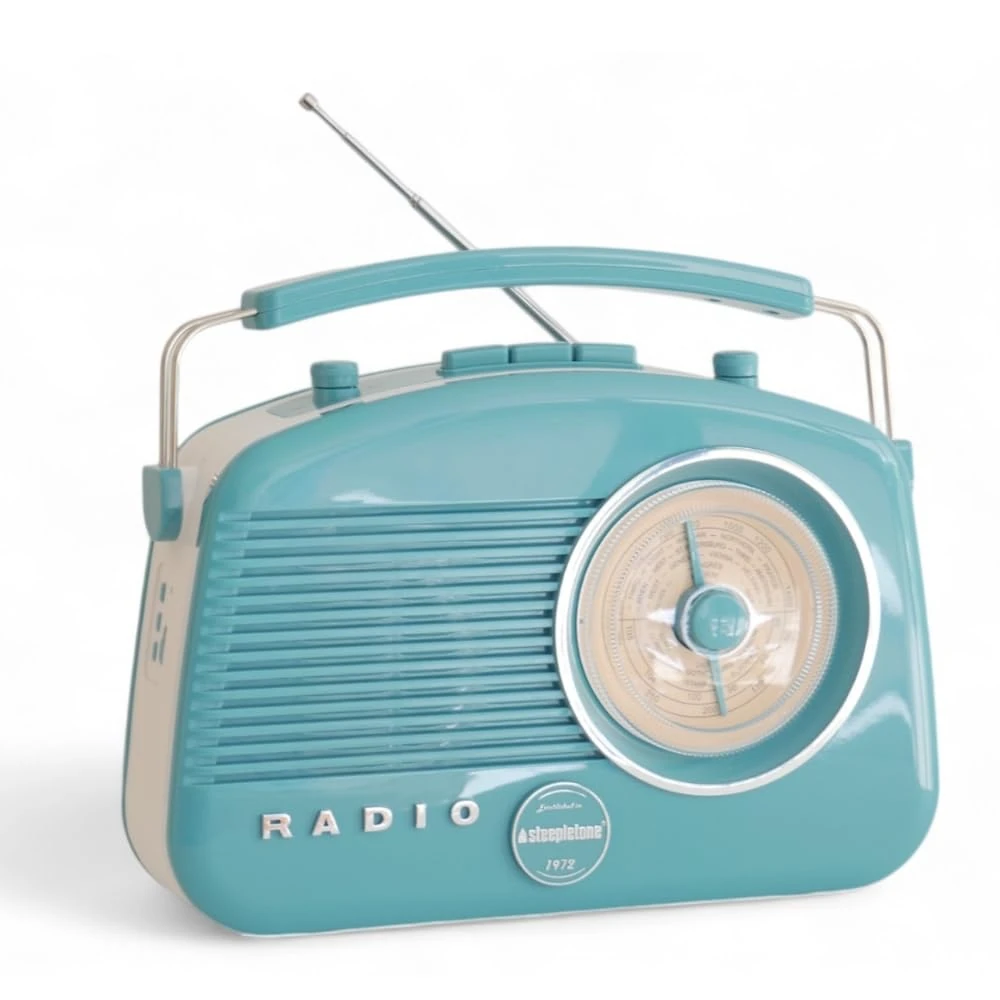Steepletone Brighton BT Retro Radio - FM MW LW Radio With Bluetooth, Battery & Mains Power, Headphone Socket - Portable, Classic Style (Duck Egg Blue)