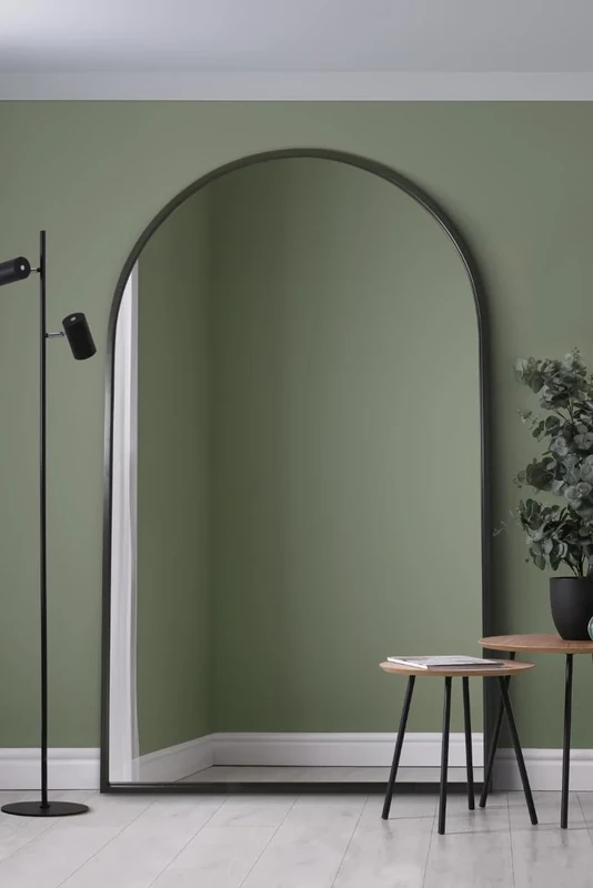 MirrorOutlet Arched Modern Black Large Arched Metal Modern Wall Mirror: 190 x 120cm - Suitable for Bedroom, Living Room, Dressing Room, and Living spaces.