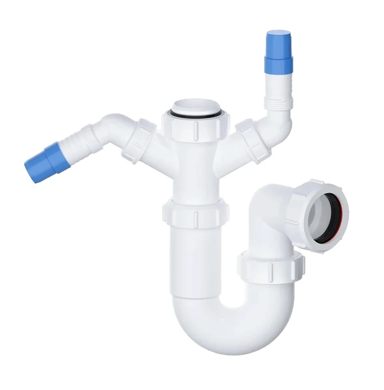 PlumbEZ Telescopic Adjustable Twin Nozzle Swivel P Trap - 40mm (1.1/2") Sink Waste Trap, Washing Machine Waste Pipe Extension, Sink Waste Kit, Sink Waste Solution