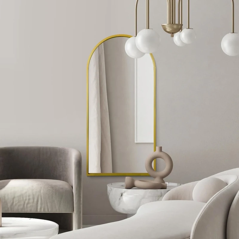 MirrorOutlet Arched Modern Gold Large Arched Metal Modern Wall Mirror: 63 X 31 (160CM X 80CM). - Suitable for Bedroom, Living Room, Dressing Room, and Living spaces.