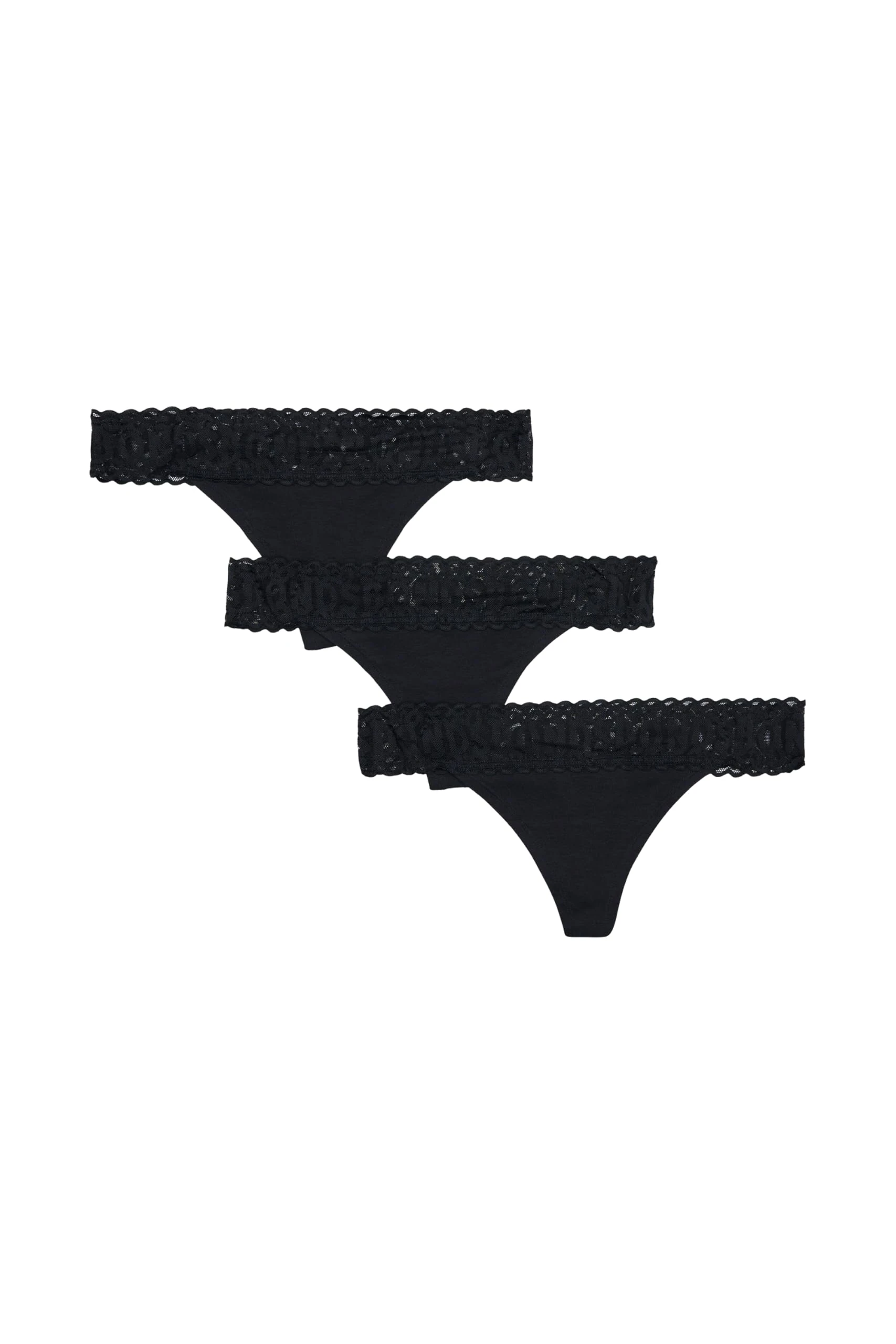 Bonds Women's Thong Pack, Lace-top Icons Panties, Stretchy Cotton-Blend, Low-Rise Underwear, 3-Pack, Black, S (Pack of 3)