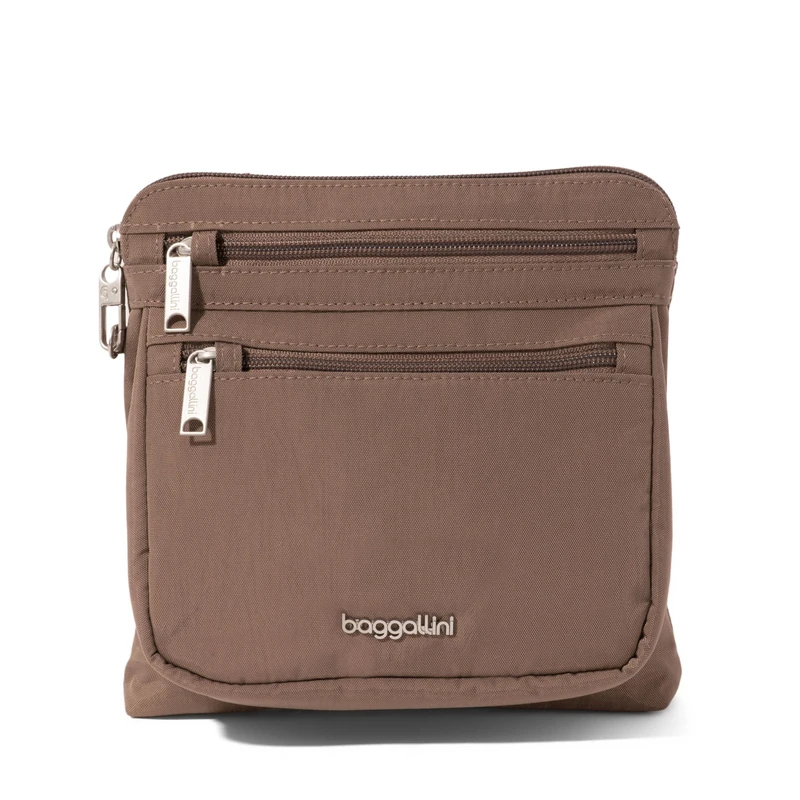 Baggallini Securtex Anti-Theft Crossbody 8.25" Small / 10" Large Travel Purse with RFID Card Slots & Cut-Resistant Strap, Portobello, Small 8.25" w x 8.25" h