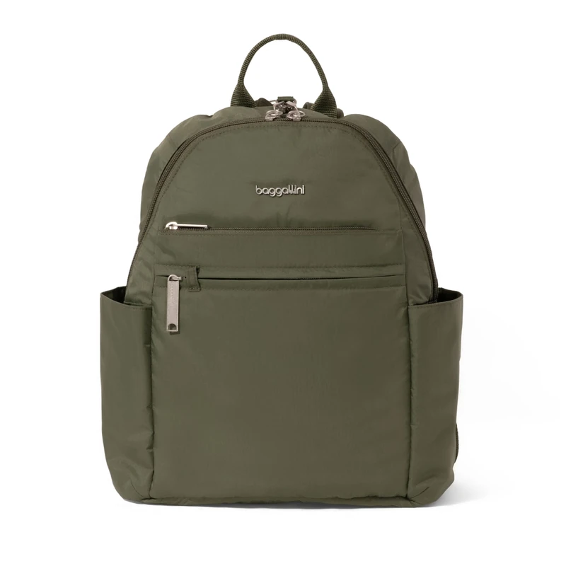 Baggallini Women's Securtex Anti-Theft Vacation Travel Backpack 10x13 Slash-Resistant Nylon Daypack W/Locking Zippers & RFID Protection Shoulder-Handbags, Thyme, One Size