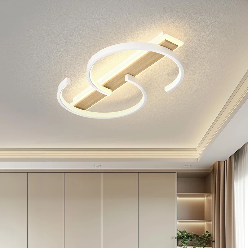 LUOLONG LED Ceiling Light dimmable Ceiling lamp Wood Living Room lamp 45w with Remote Control 2-Ring Circle Bamboo Ceiling Light White Bedroom lamp Study Office Modern LED Ceiling lighting-50cm