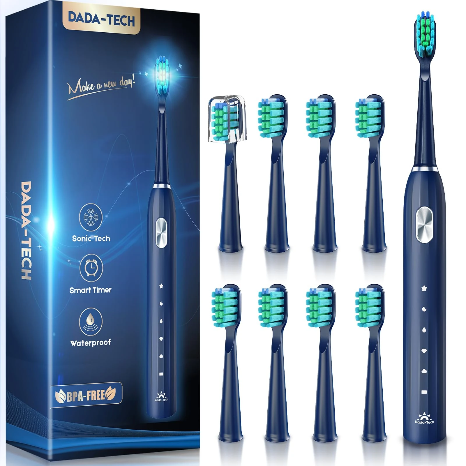 Electric Toothbrush Adults Kids, Sonic Toothbrush Rechargeable with 9 Reminder Heads, 5 Cleaning Modes, 2-Minute Timer, 40000 VPM Ultrasonic Toothbrush (Blue 12)
