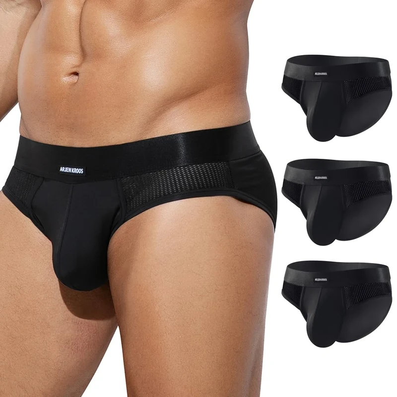 Casey Kevin Men's Underwear Briefs Mesh Sexy Underwear Low Rise Underpants Anti Chafing Briefs Multipack Pack of 3,Black,L