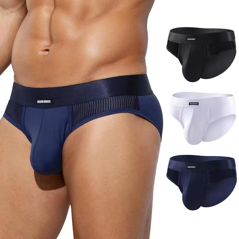 Casey Kevin Men's Mesh Briefs - 3D Pouch, Anti-Chafing, 3-Pack (2XL)
