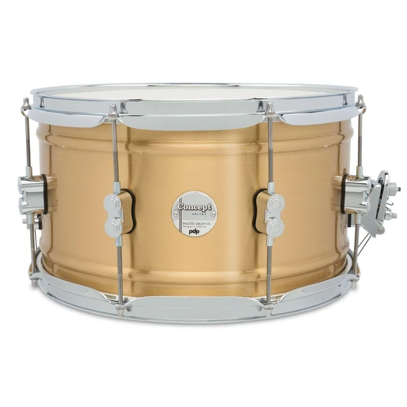 Pacific Drums Concept Series Metal Snare, 14" x 8" Brushed Brass, 1.2mm, Natural Satin | A thinner, double-beaded brass shell and a brushed exterior for a satin look