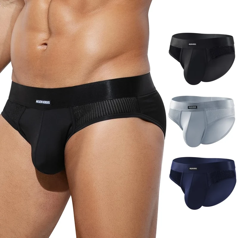 Casey Kevin Men's Mesh Briefs 3-Pack - Low Rise, 2XL Assorted