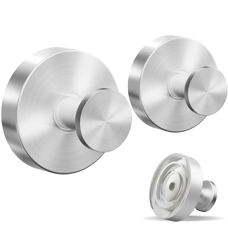 VEHHE Suction Cup Hooks-Silver 2pcs, Metal Suction Hook for Easy Installation, Self-Adhesive+Sucker Combination Hooks with Rubber Material, Strong Suction Hooks Heavy Duty for Bathrooms