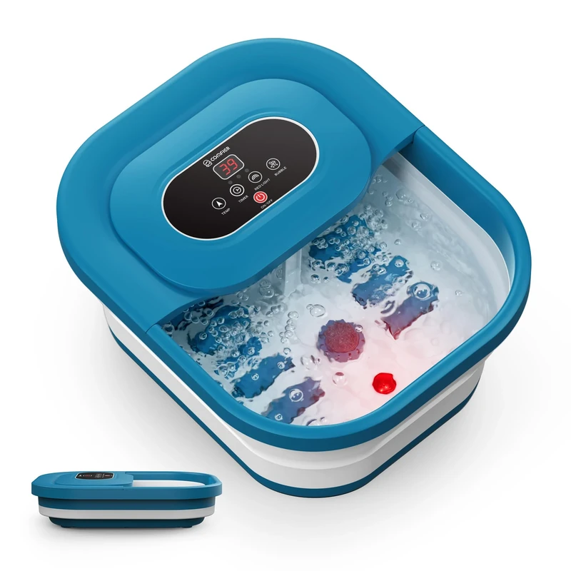 COMFIER Foot Spa Massager with Heat, Foot Bath with Heater, Bubbles, Vibration, Temperature Control, Pedicure Pumice Stone, Smart Timer, Blue