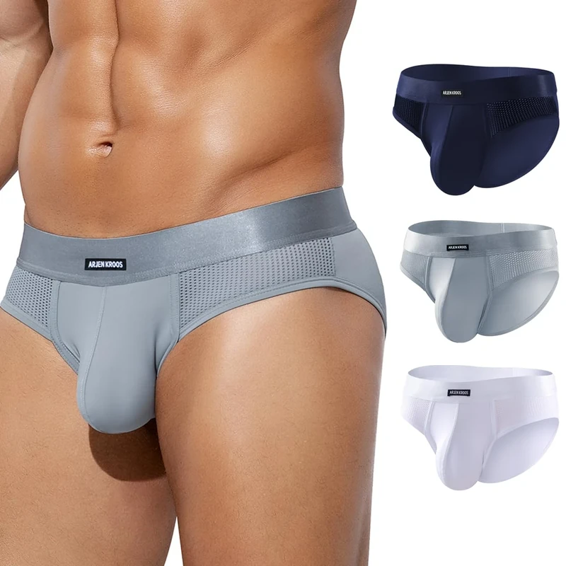Casey Kevin Men's Underwear Briefs Mesh Sexy Underwear Low Rise Underpants Anti Chafing Briefs Multipack Pack of 3,White Grey Navy Blue,2XL