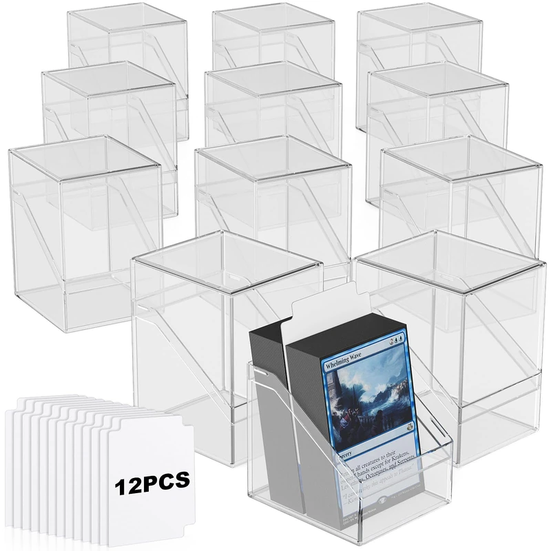 Mlikero Card Deck Cases, 12 Pack Acrylic Card Box for Trading Cards, Sturdy Card Storage Boxes Holding 100+ Sleeved Cards with 12 Dividers, Clear Card Storage Boxes Fit for MTG, Sports Cards - Image 1