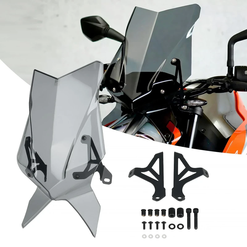 RUNNING PANTHER Motorcycle Windshield Fit for DUKE 790 2018-2024/DUKE 890 2020-2023, 3 Colors New Modeling Front PC Windscreen Visor Viser Deflector Kit for k-tm Duke 790 890 Accessories (Smoke Gray)