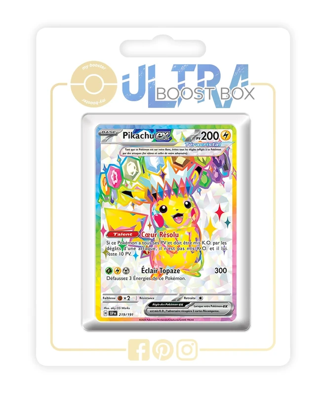 Pikachu ex 219/191 Tera Shiny Full Art - my-booster X Écarlate et Violet 8 - Étincelles Déferlantes Box of 10 Pokemon French Cards