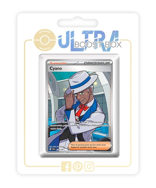 Cyano (Cyrano) 230/191 Shiny Full Art Trainer - my-booster X Écarlate et Violet 8 - Étincelles Déferlantes Box of 10 Pokemon French Cards