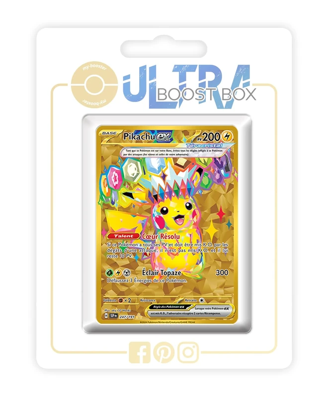 Pikachu ex 247/191 Tera Shiny Gold - my-booster X Écarlate et Violet 8 - Étincelles Déferlantes Box of 10 Pokemon French Cards