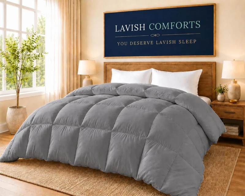 Down Alternative Comforter King Grey - Fluffy Duvet Insert - Puffy Premium All Season Winter - Luxury Breathable Hotel Plush Comforter - Eco-Compressed New Box Packaging - King Grey 104x86 inches