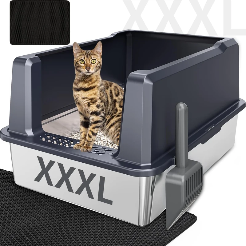 KMNSUN Stainless Steel Cat Litter Box, Cat Litter Box with Handle-XXXL