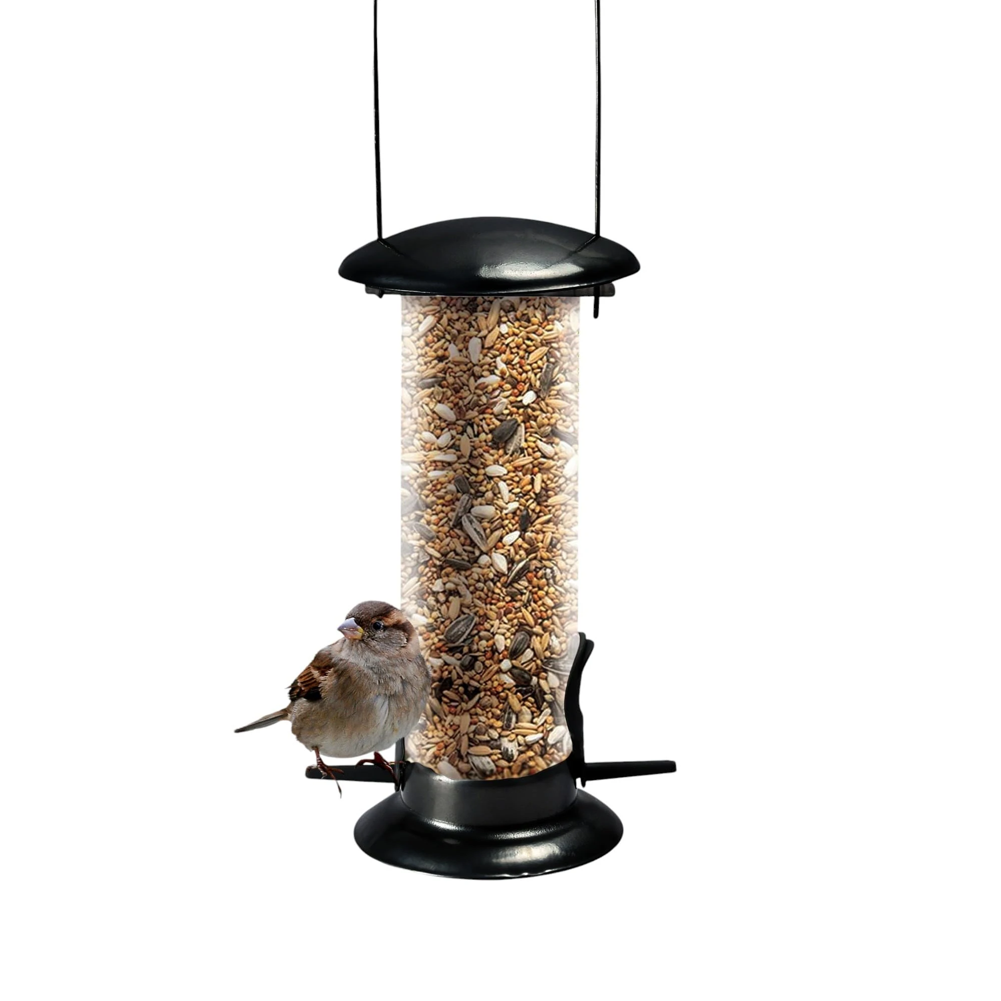 Metal Hanging Feeder, Wild Bird Feeder, Weather Resistant, Strong & Durable, Easy Carry & Hanging Handle, Adjustable Roof, Includes Bird Spotting Chart