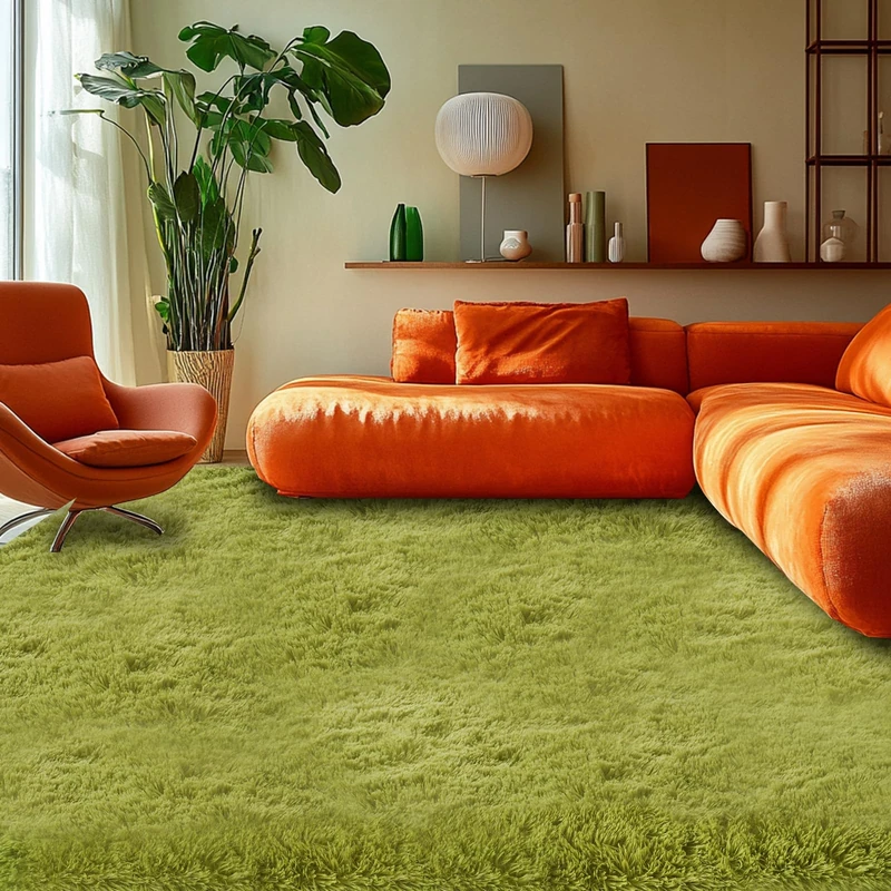 Fluffy Green Rug for Bedroom 5x8 - Soft Non-Slip Bedside Carpet