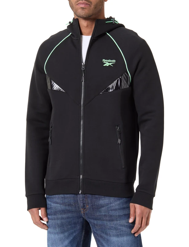 Reebok Men's Zip Hoody-Mix Hooded Sweatshirt, black, M