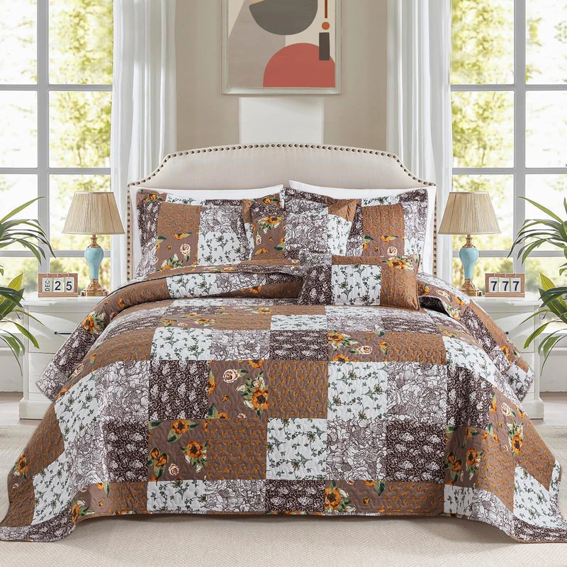 BEDIFANY Cotton Fill Queen Quilt Set - Farmhouse Fall Bedspreads Queen Size