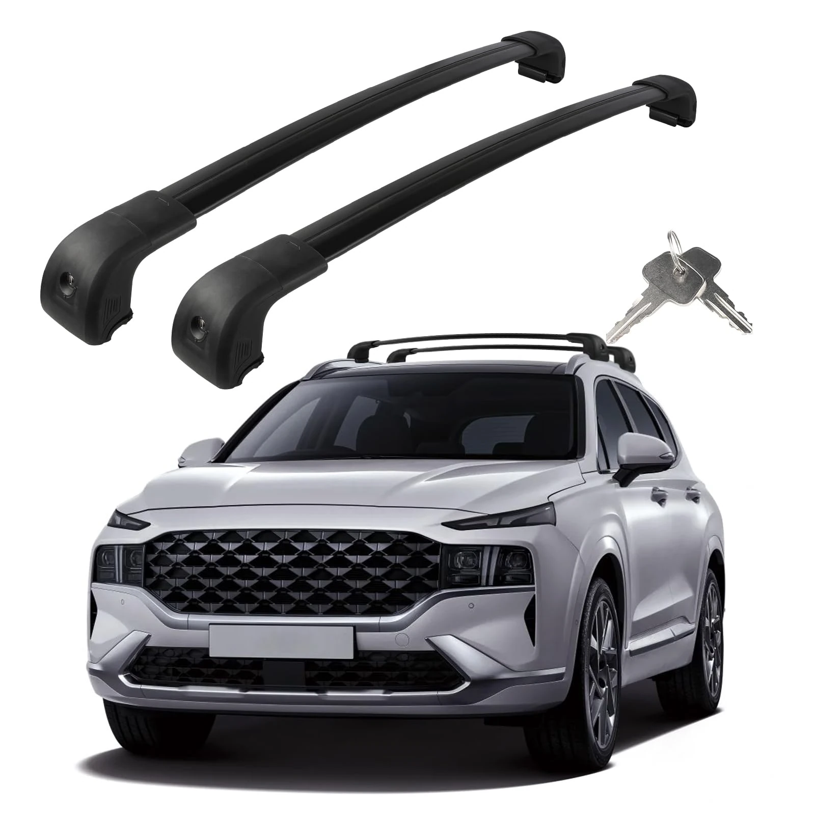 Roof Rack Cross Bars Compatible with Hyundai Santa Fe 2019-2024, Heavy Duty Adjustable Aluminum 300lbs with Anti-Theft Lock, Rooftop Cargo Carrier Bike Accessories,