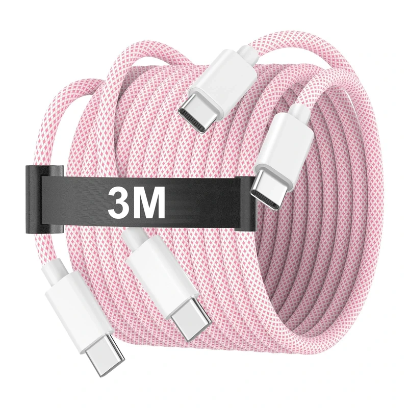 3M USB C to USB C Charging Cable for iPhone 16 15, 60W Long Type C to C Charger Cable Cord for iPhone 16/ 16 Plus/16 Pro/16 Pro Max/15/15 Plus/15 Pro/15 Pro Max, iPad Pro/Air/Mini, MacBook, Pink