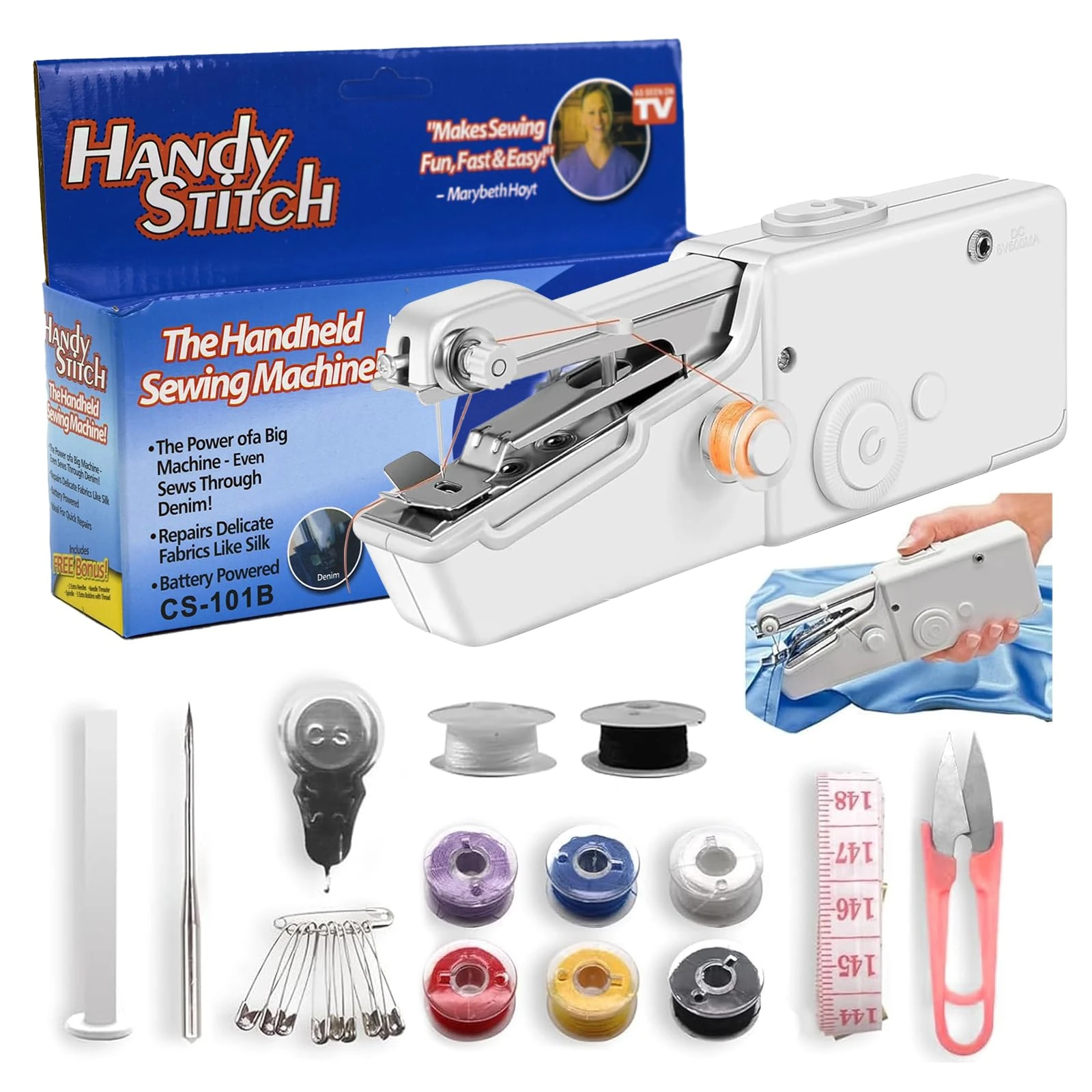 Handheld Sewing Machine, Portable Mini Sewing Machines White, Sew Simple Hand Stitching Machines, Beginners Sewing Machine with Sewing Accessories, Suitable for DIY, Garments, Curtains, Home Travel