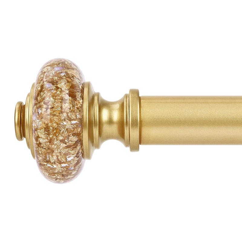 OLV Curtain Rods for Windows 36 to 176 Inch, 1 Inch Gold Curtain Rods with Crystal Gold Foil Finials Decorative, Adjustable Heavy Duty Curtain Rods for Farmhouse, Bedroom, Kitchen, Living Room