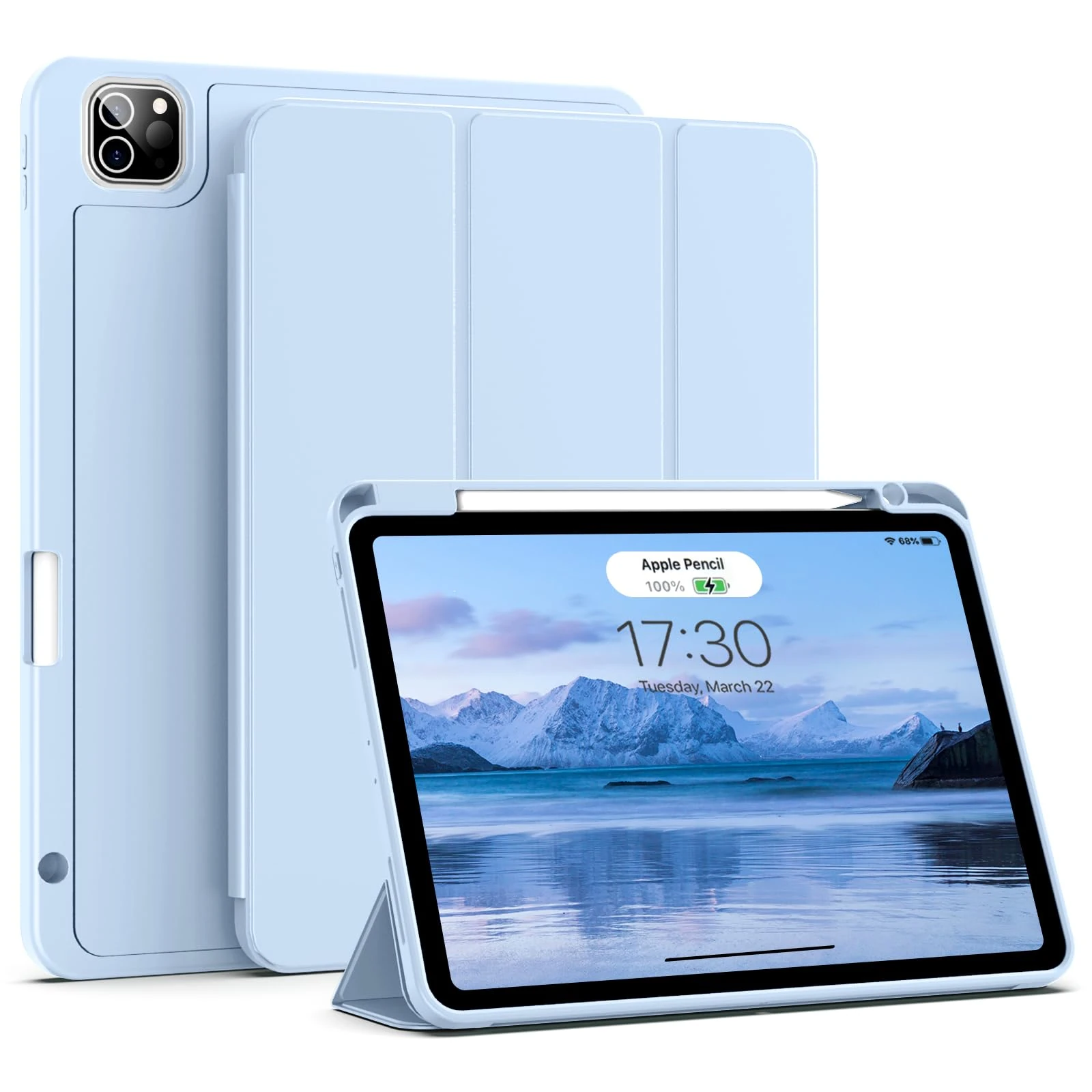 aoub Case for iPad Pro 11 4th/3rd/2nd Generation 2022/2021/2020, iPad Pro 11 Case with Holder, Support Pencil Charging, Soft Silicone Cover, Auto Sleep/Wake, Blue