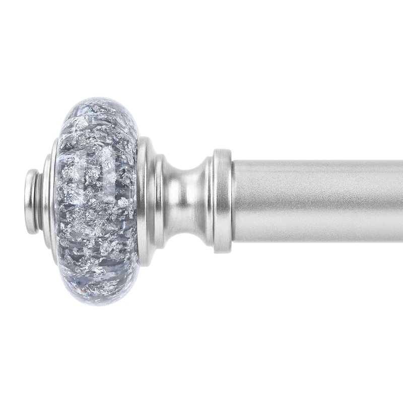 Silver Extra Long Curtain Rods for Windows 30-242 Inch, Decorative Vintage Crystal 1'' Diameter Curtain Rod with Silver Foil Finials, Adjustable Heavy Duty Easy Install Drapery Pole for Farmhouse