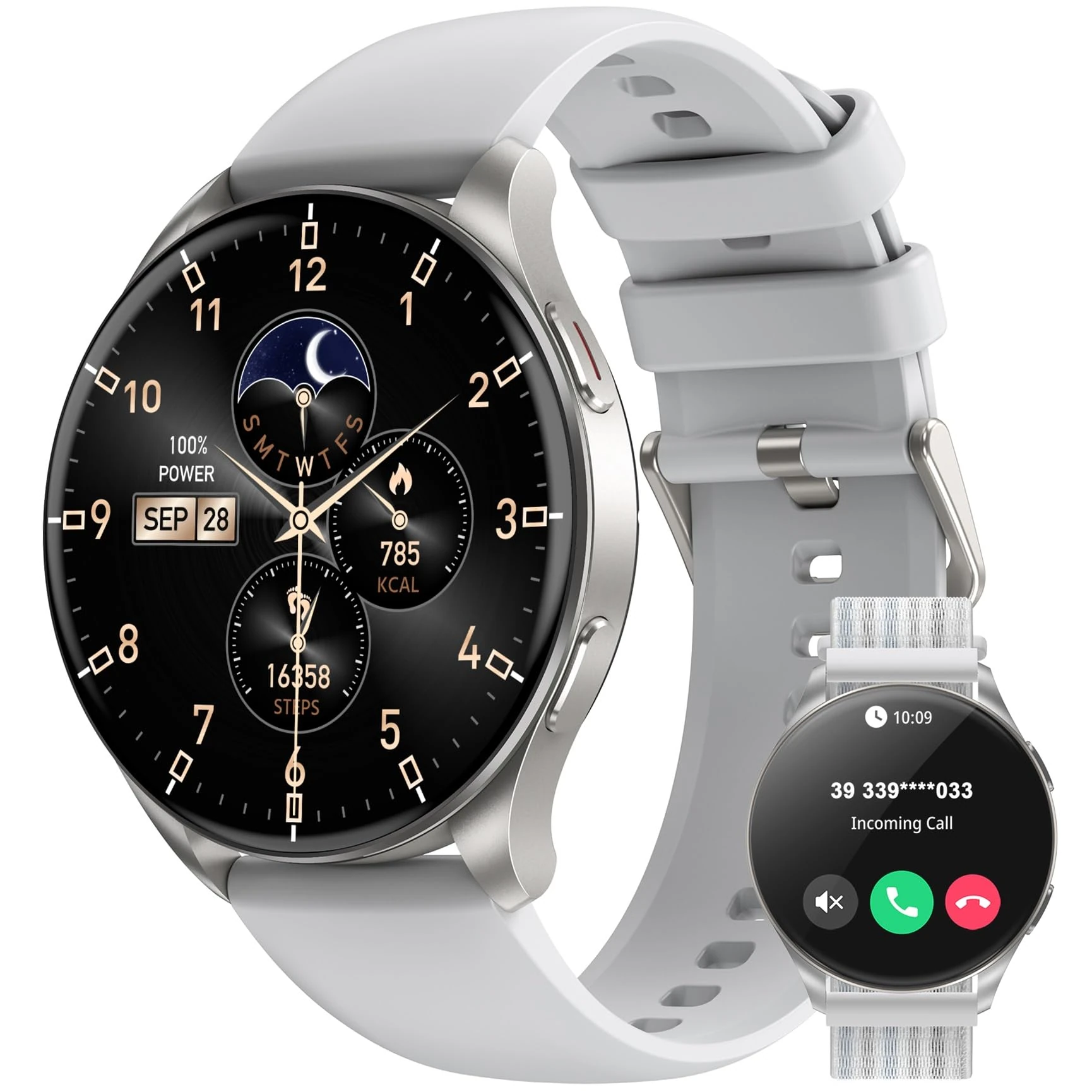 Smart Watch for Men Women,Answer/Make Call, 1.43" AMOLED Always-on Display Smartwatch,IP68 Waterproof Fitness Tracker with 100+ Sports/Heart Rate/Sleep Monitor/ SpO2,Large Batter/Fast Charging/2Straps