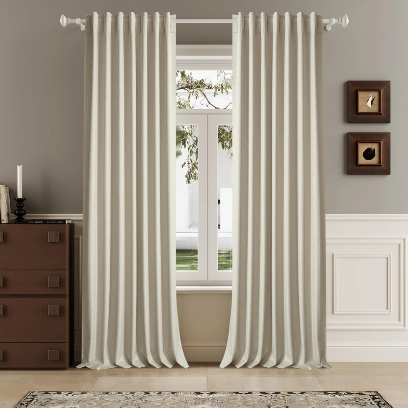DUALIFE Natural Birch Blackout Curtains 102 Inch Length 2 Panels Set for Living Room Bedroom Rod&Back Tab Thermal Insulated 100% Black Out Linen Drapes Room Darkening Window Curtains 72" x 102"